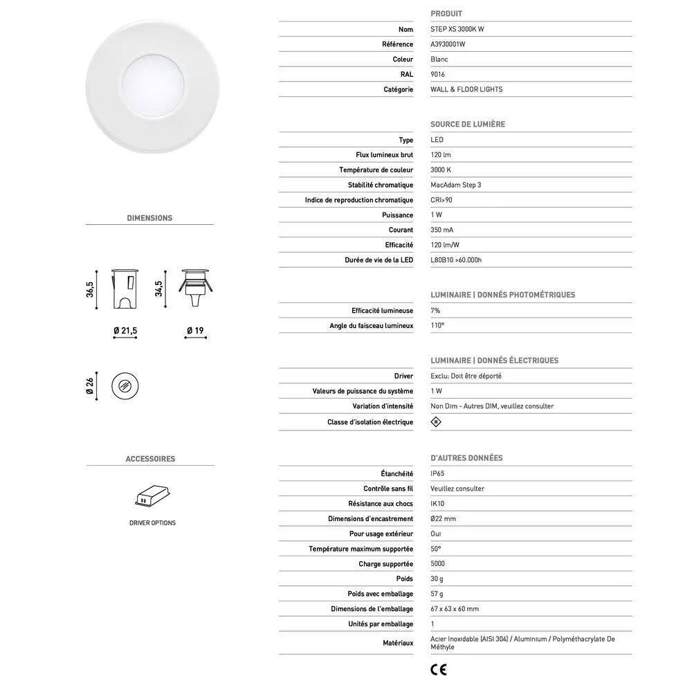 ARKOSLIGHT Encastré de sol blanc STEP XS
