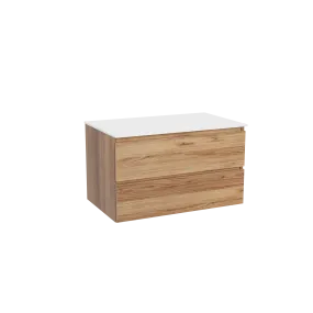 Balmani Lucida meuble salle de bains suspendu 90 x 55 cm teck avec Stretto tablette simple en solid surface blanc mat