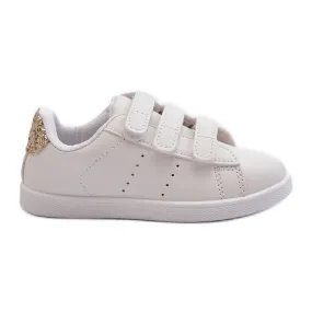 BM Baskets Enfant Avec Velcro Blanc et Or Cute Girl blanche blanche