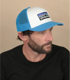 Casquette trucker bleu blanc eco-responsable - Casquette P6 Logo Trucker white vessel blue Patagonia : Headict