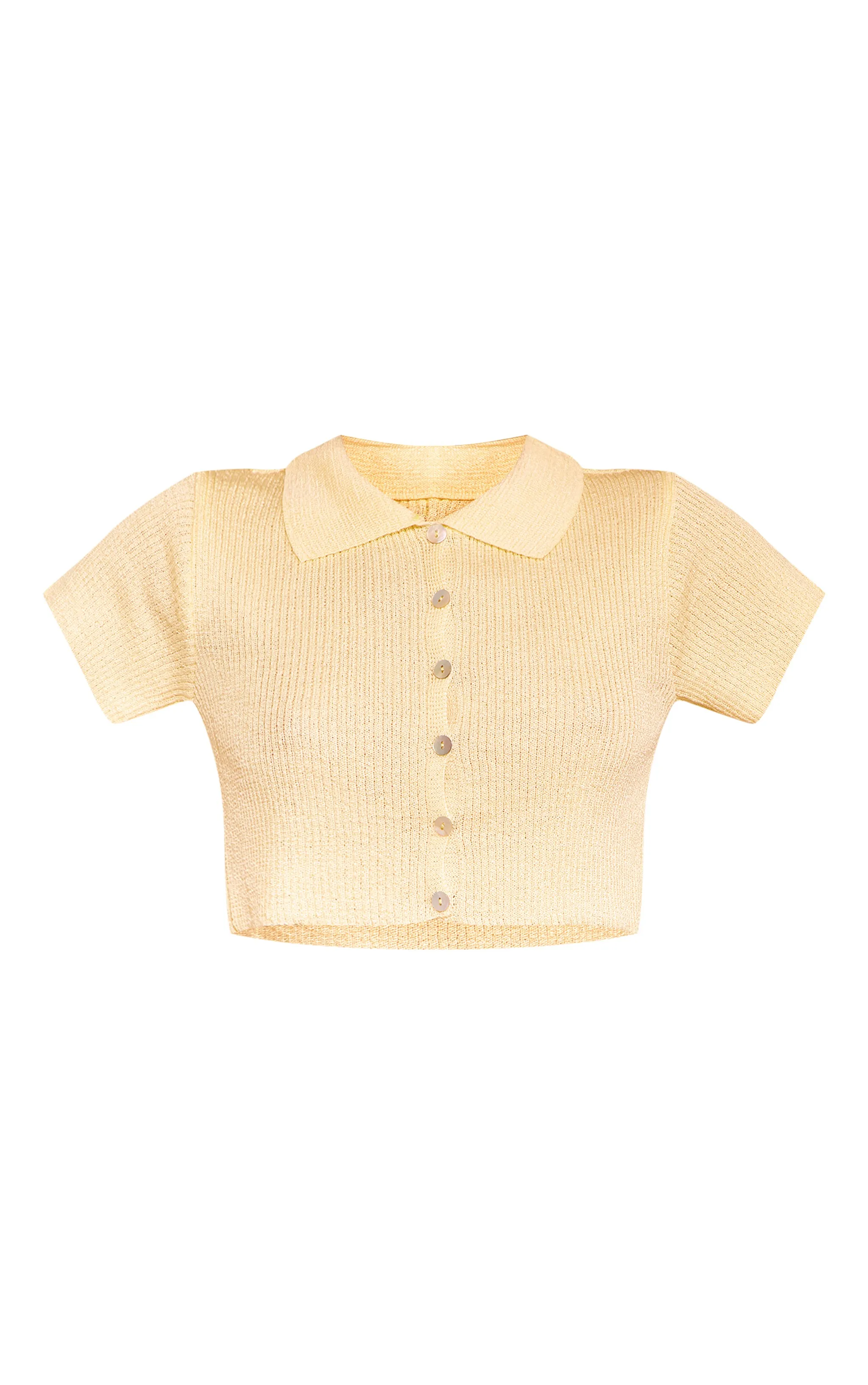 Chemise courte en maille filigrane jaune citron à détail col