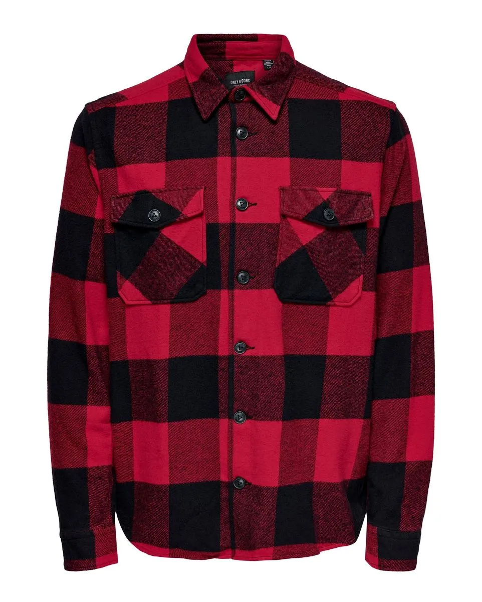 Chemise manches longues Homme ONSMILO LIFE LS CHECK OVERSHIRT NOOS Rouge