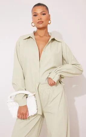 Chemise oversize en effet lin vert sauge kaki à boutons