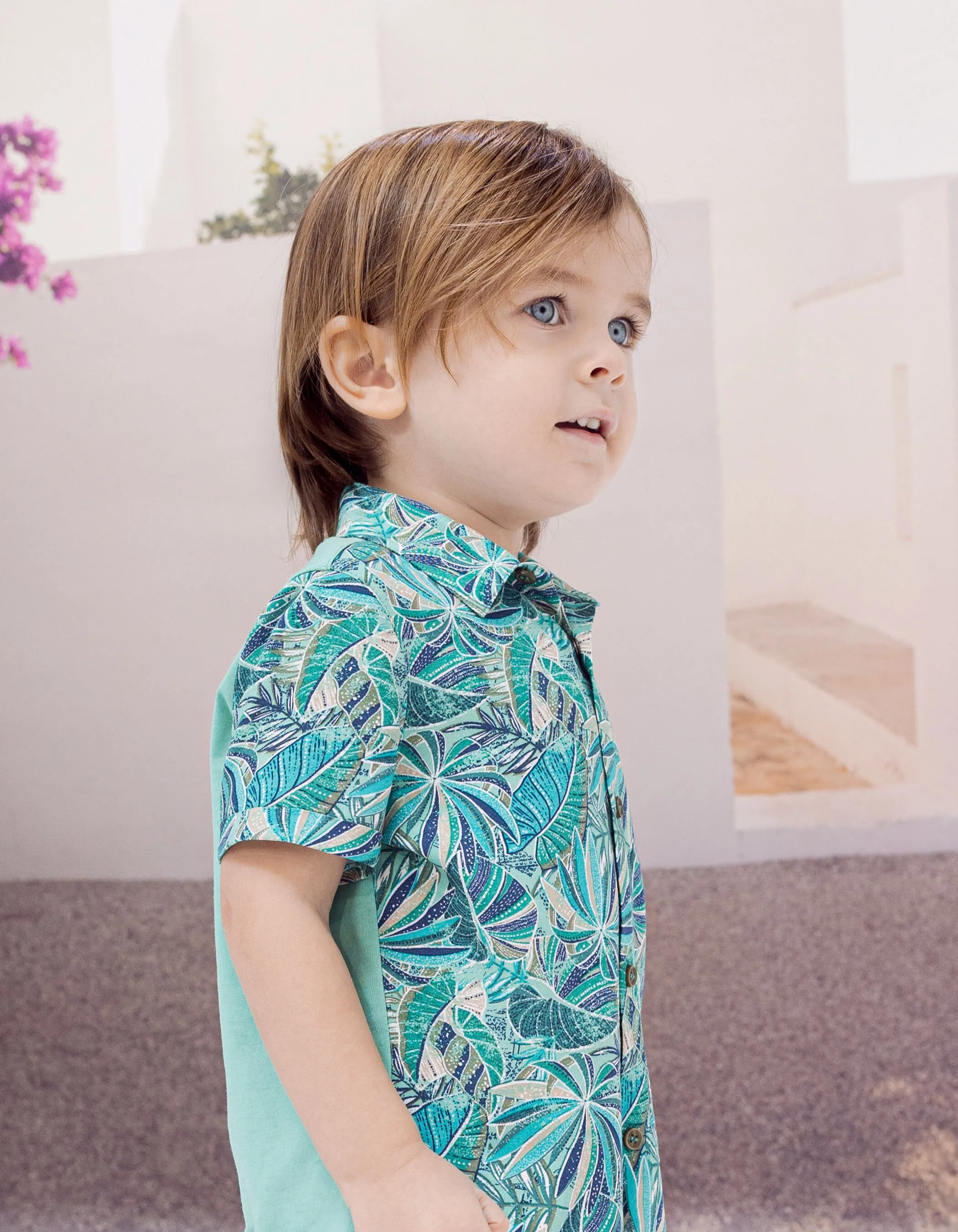 Chemise verte LENZING™ ECOVERO™ motif exotique bébé garçon