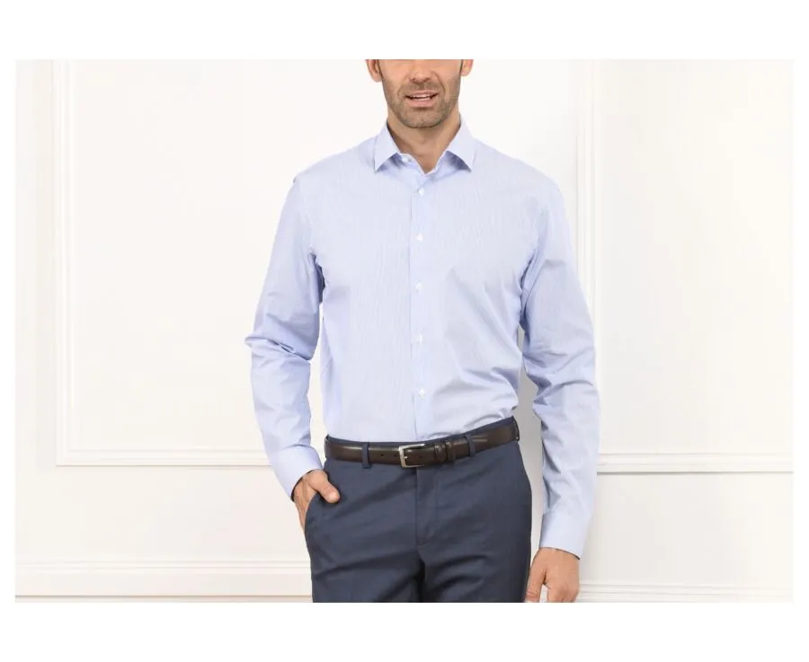 Chemise à fines rayures bleues - Col français Aubertin Classic