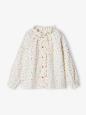 Chemise à volants en gaze de coton fille personnalisable écru - Vertbaudet