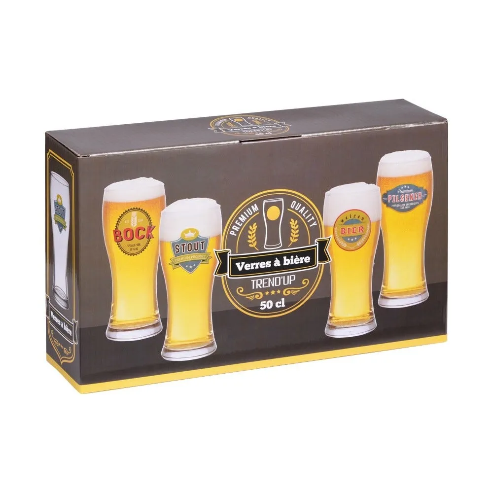 Coffret de 4 chopes à bières 50cl décorées