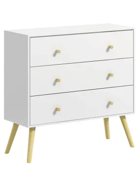 Commode 3 tiroirs design scandinave bois pin panneaux blanc - Blanc