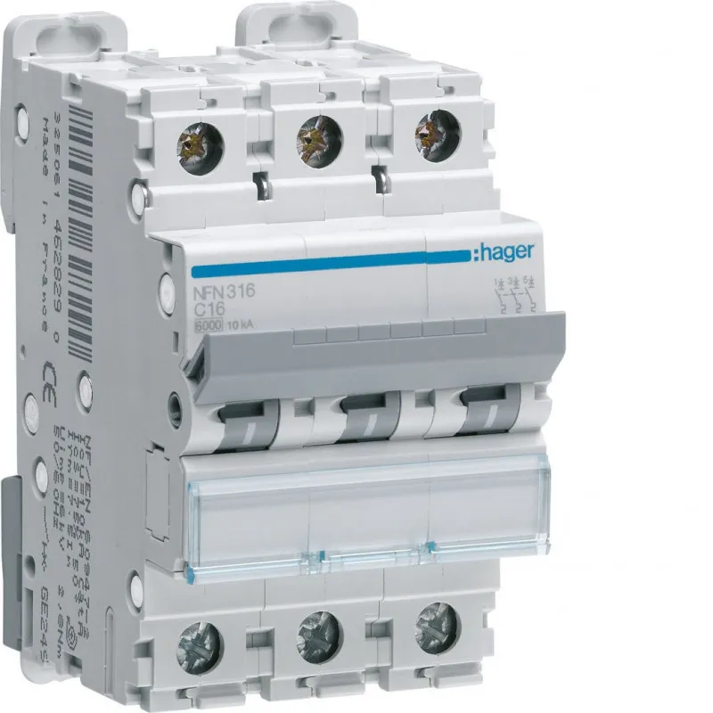 Disjoncteur 3P 6-10kA courbe B - 10A 3 modules (NEN310)