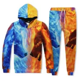 Ensemble jogging loups feu et glace hoodie pantalon chill homme femme 