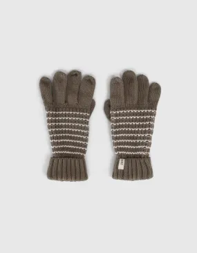 Gants kaki tricot rayé blanc garçon