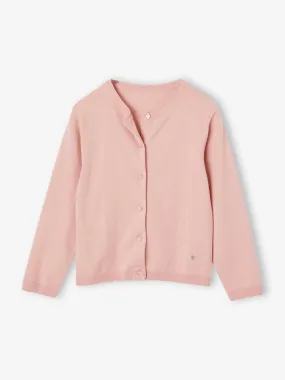 Gilet Basics fille en maille fine blush - Vertbaudet