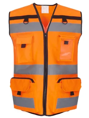 Gilet de sécurité multipoches - Haute visibilité - orange fluo - HVW108 