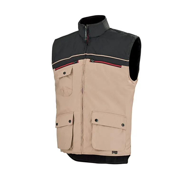 Gilet de Travail Homme Sans Manches Beige et Noir - ADOLPHE LAFONT