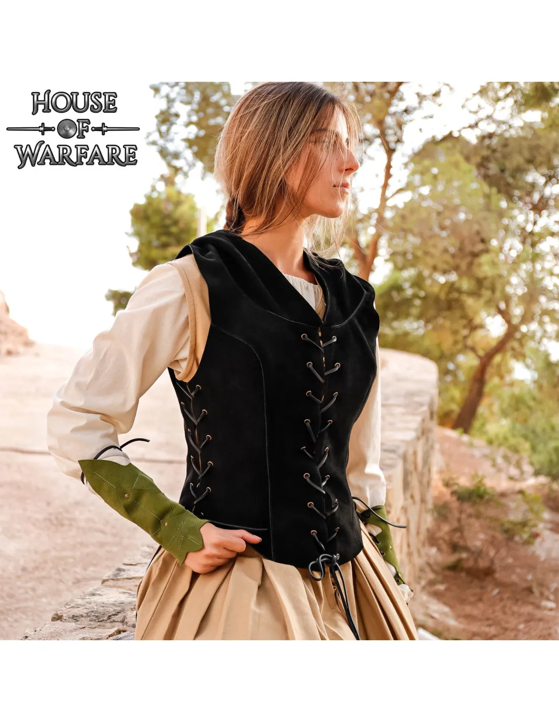 Gilet médiéval pour femme Elfe Aventurier en noir ⚔️ Boutique Épées