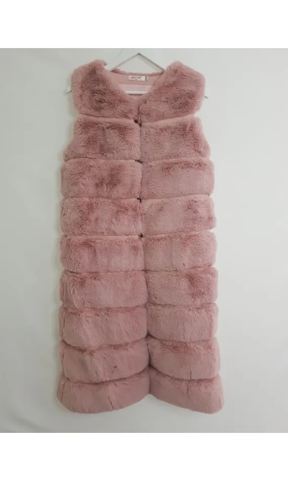 Gilet rose fausse fourrure, sans manches -  Morango, vêtements pour femme