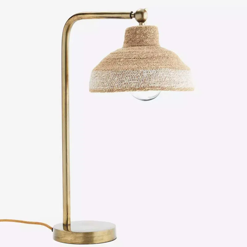 Lampe d'ambiance en métal et fibres naturelles