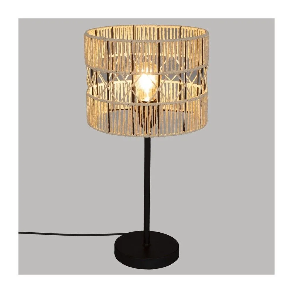 Lampe à poser en métal noir et corde beige h47cm