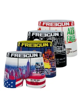 Lot de 4 Boxers garçon Flag & Cities Freegun - Bleu