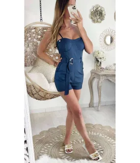 Ma jolie combi-short jeans stretch effet bustier