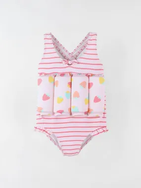 Maillot bouée rayé à imprimés, clair/écru Archimède - Rose