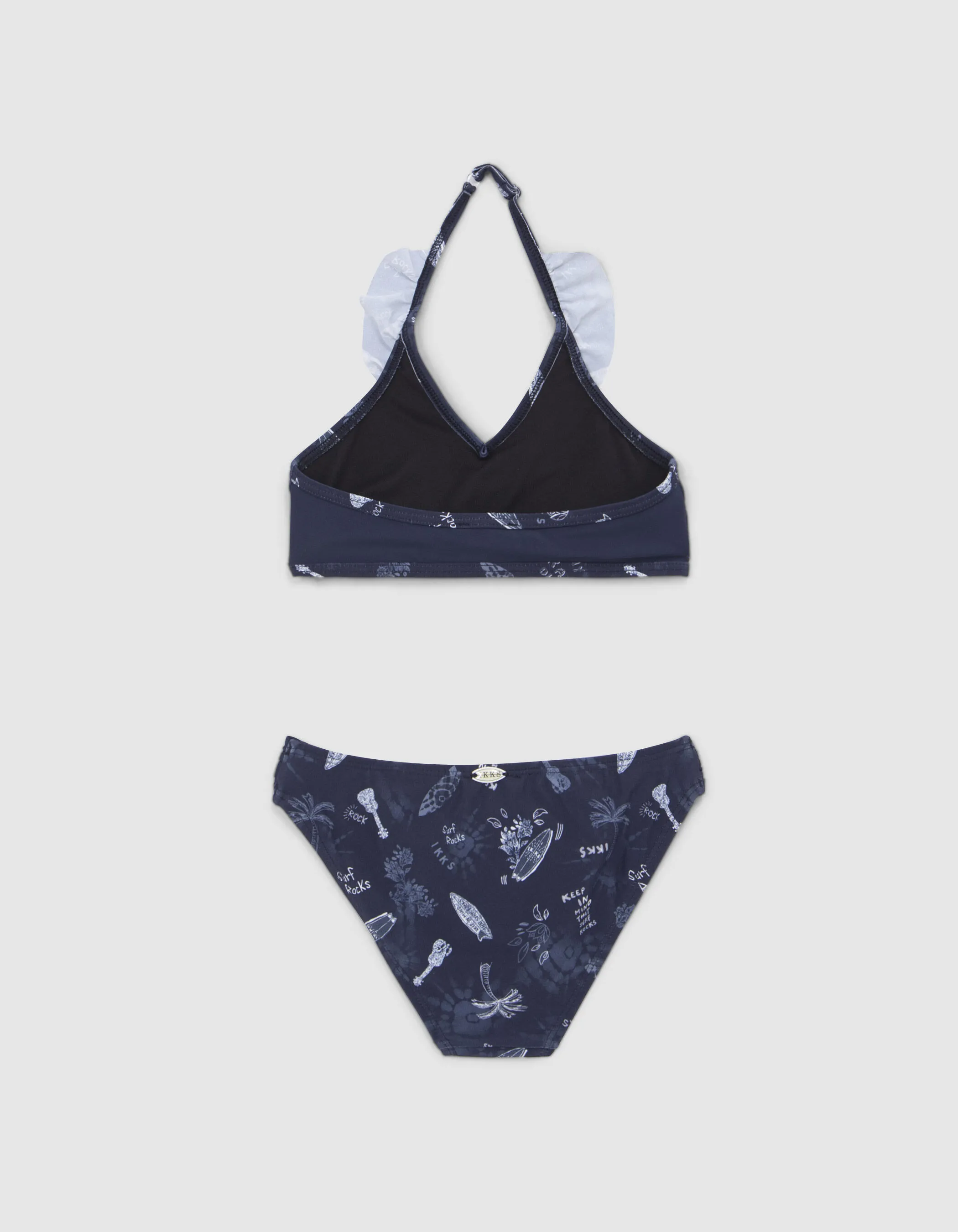 Maillot de bain 2 pièces marine imprimé surf-rock fille