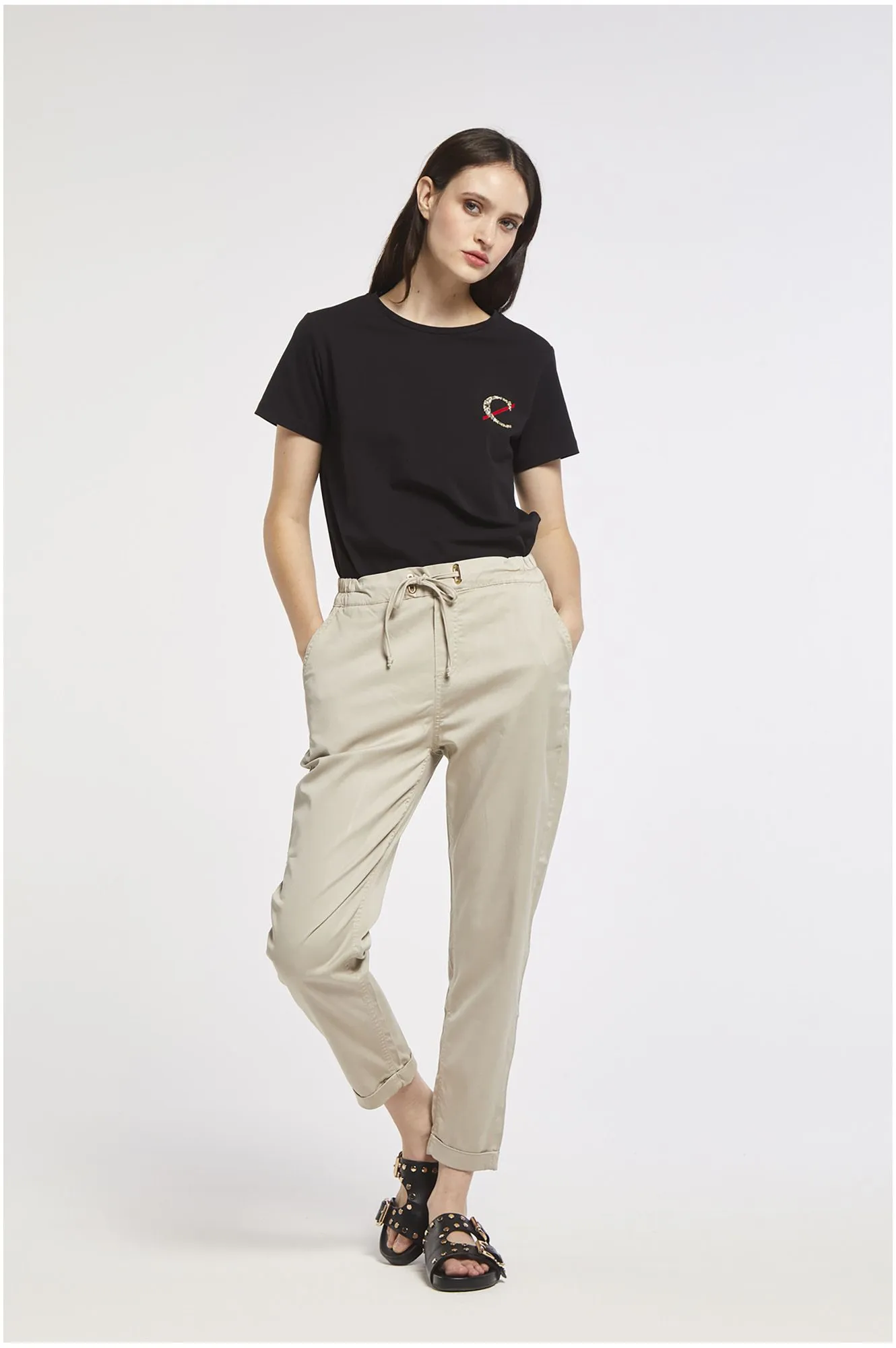 pantalon chino en tencel plaster - CafèNoir