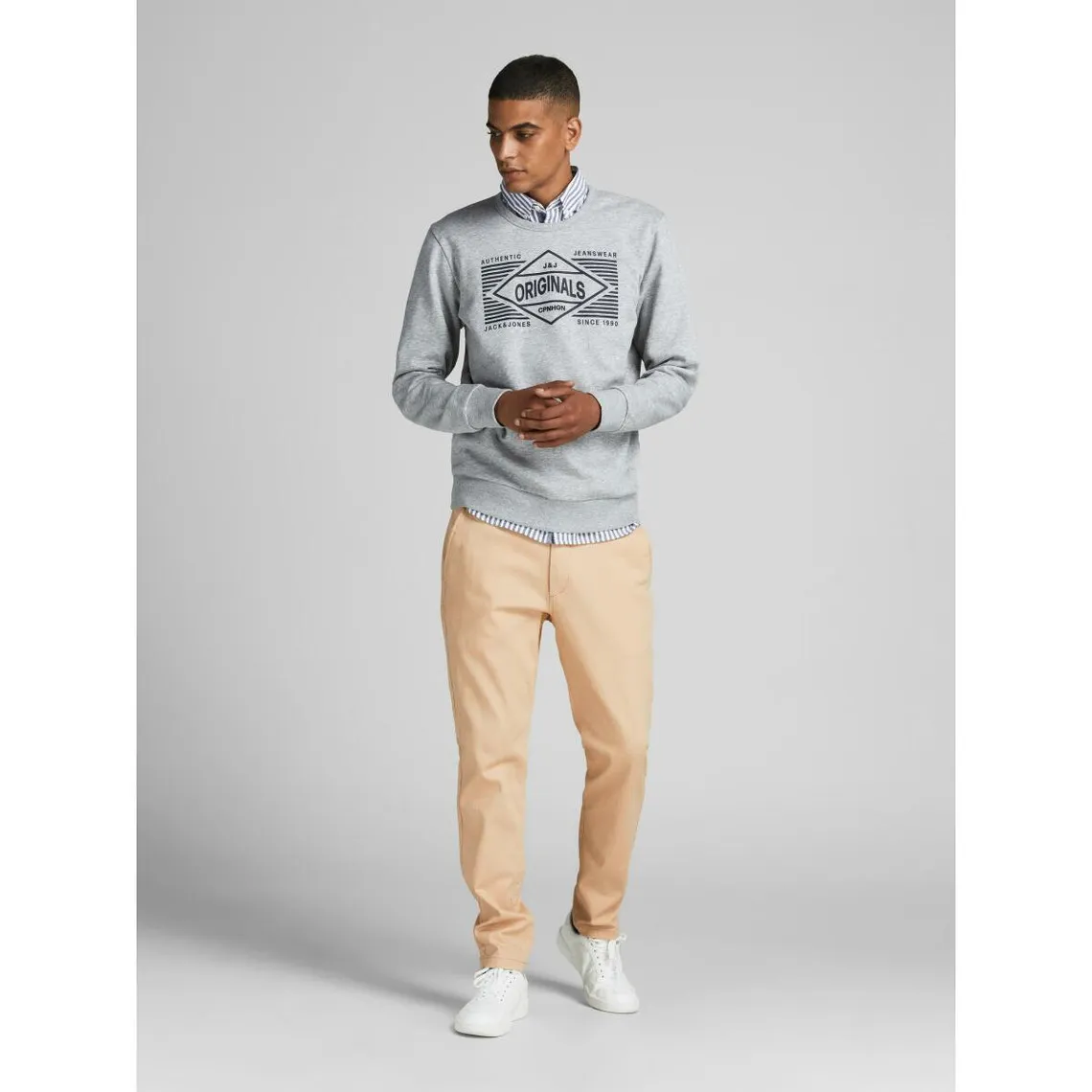 Pantalon chino Slim Fit Beige en coton Logan Jack & Jones - Pantalon Homme sur MenCorner