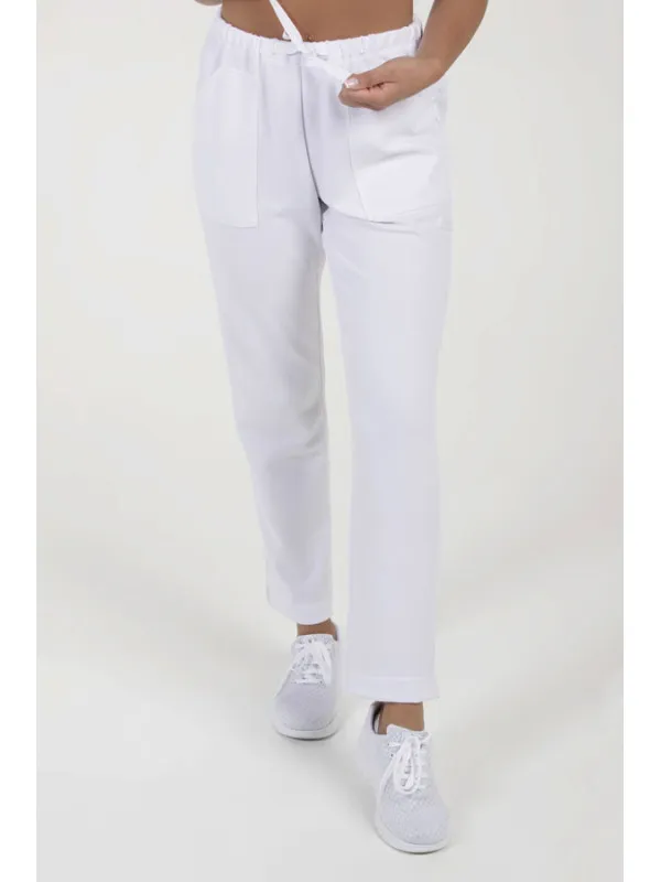 Pantalon femme en maille piquée blanche