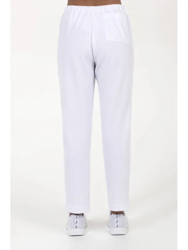 Pantalon femme en maille piquée blanche