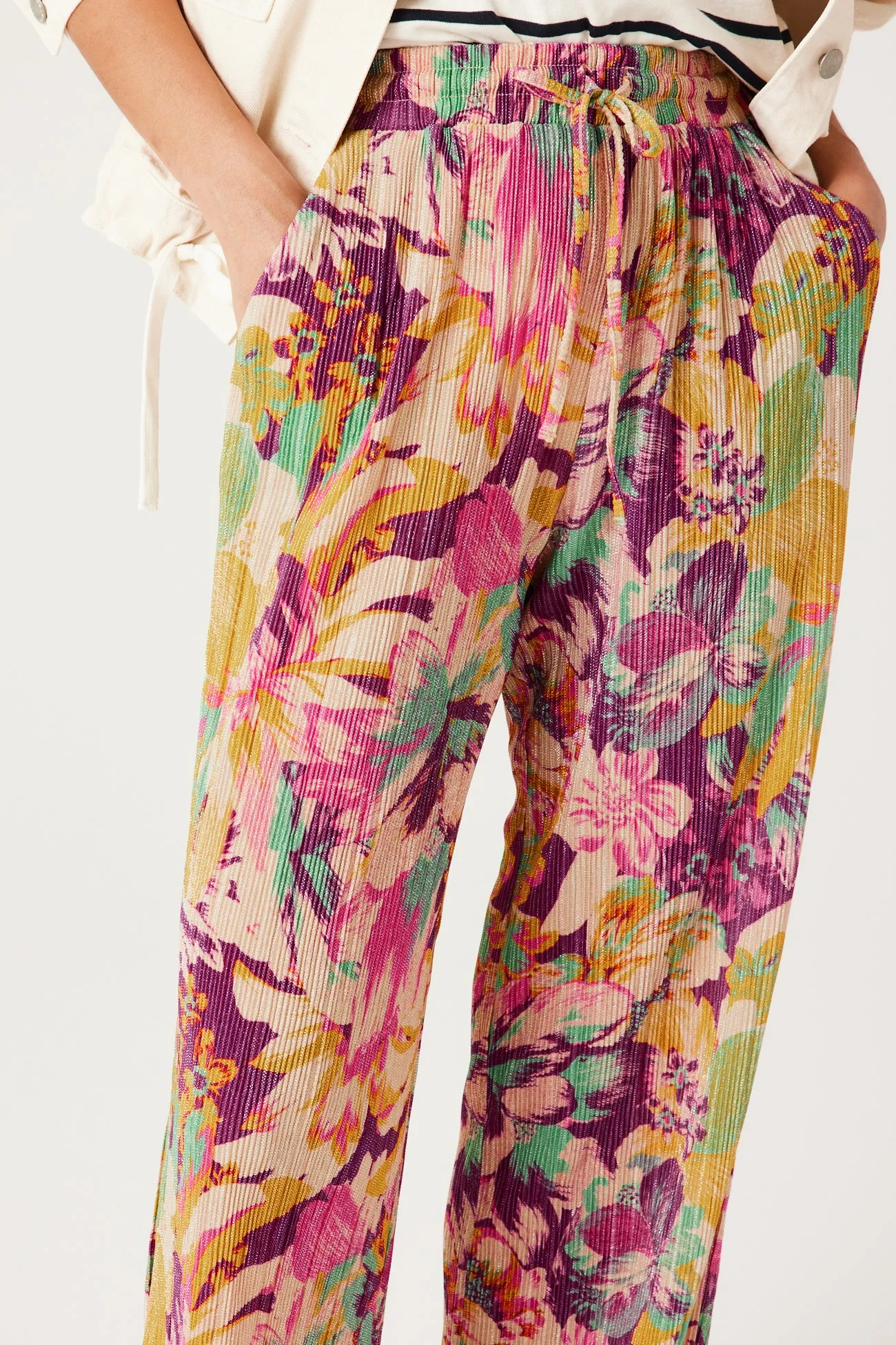 Pantalon pailleté à fleurs - Imprimé multicolore