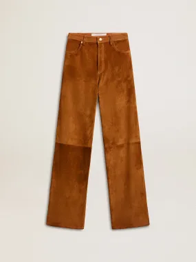 Pantalon pour femme en croûte de cuir couleur tabac | Golden Goose