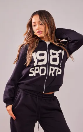 Petite Hoodie zippé noir à slogan 1987