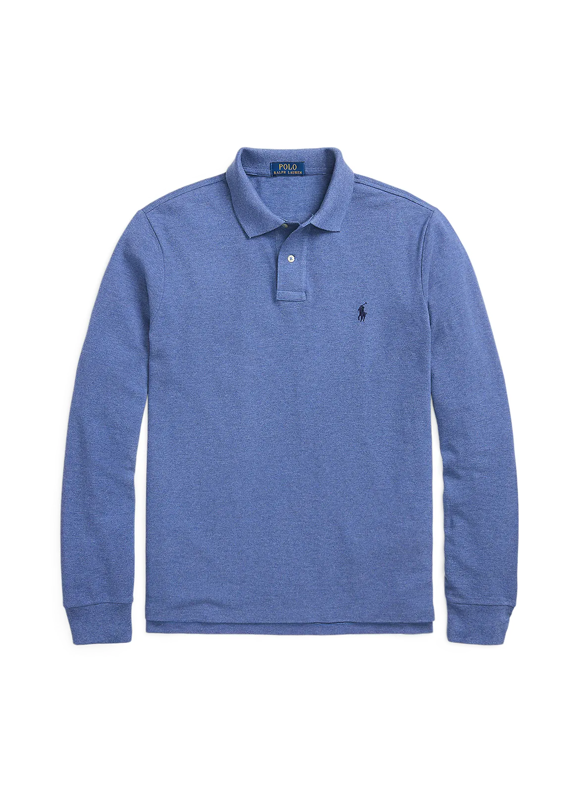 POLO RALPH LAUREN  Polo droit à manches longues en maille piqué de coton - Bleu