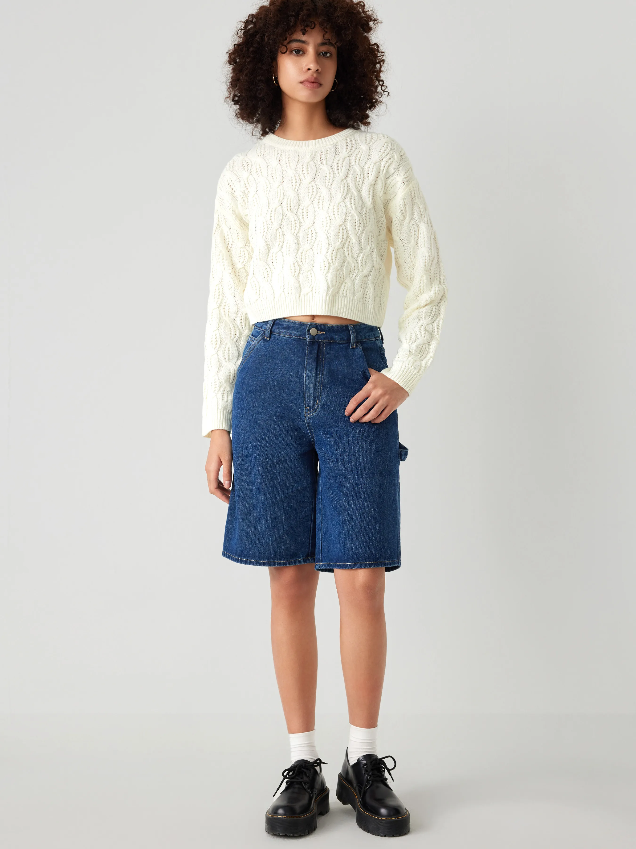  Pull en Maille Torsadée à Col Rond