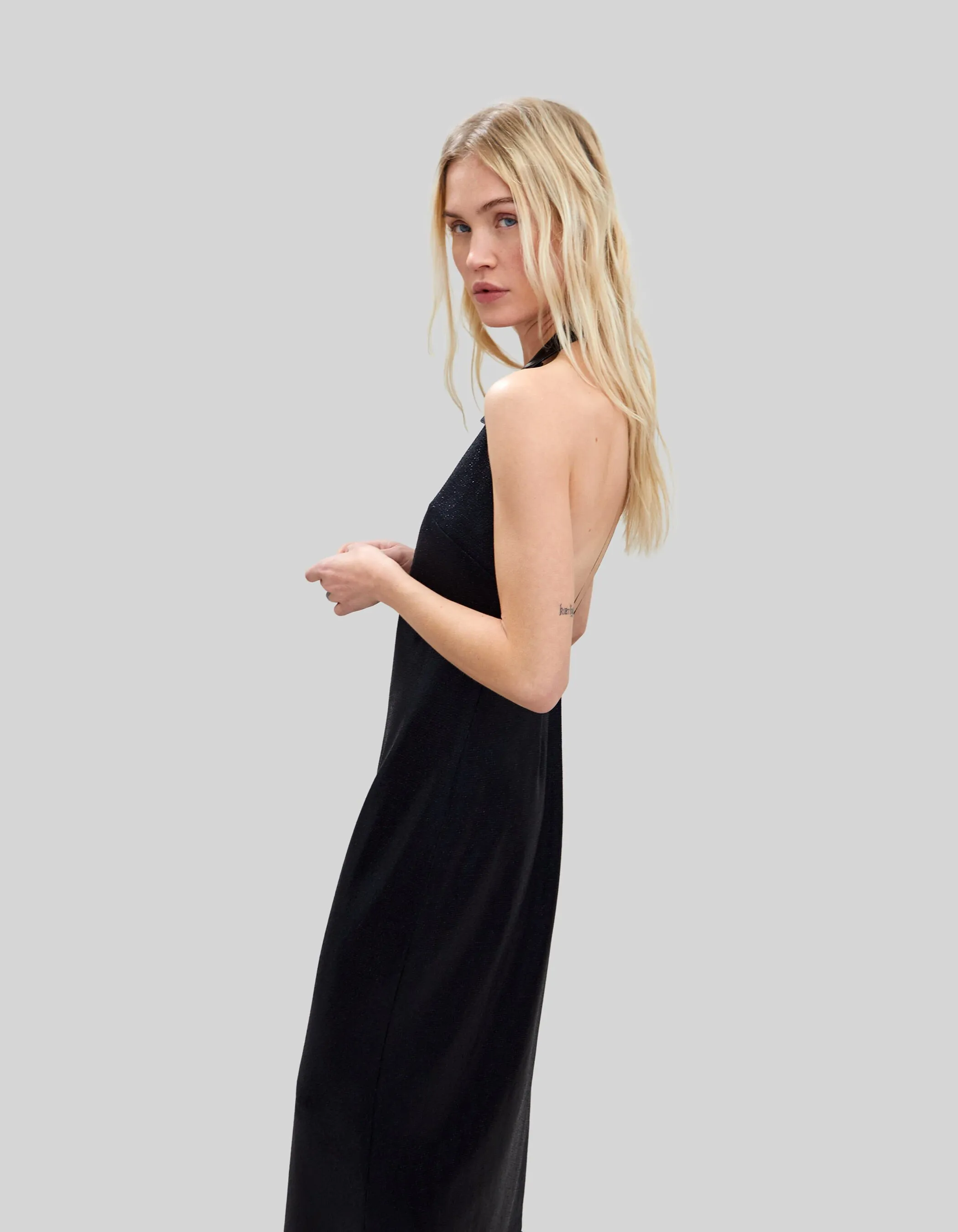 Pure Edition-Robe longue noire maille lurex dos-nu Femme