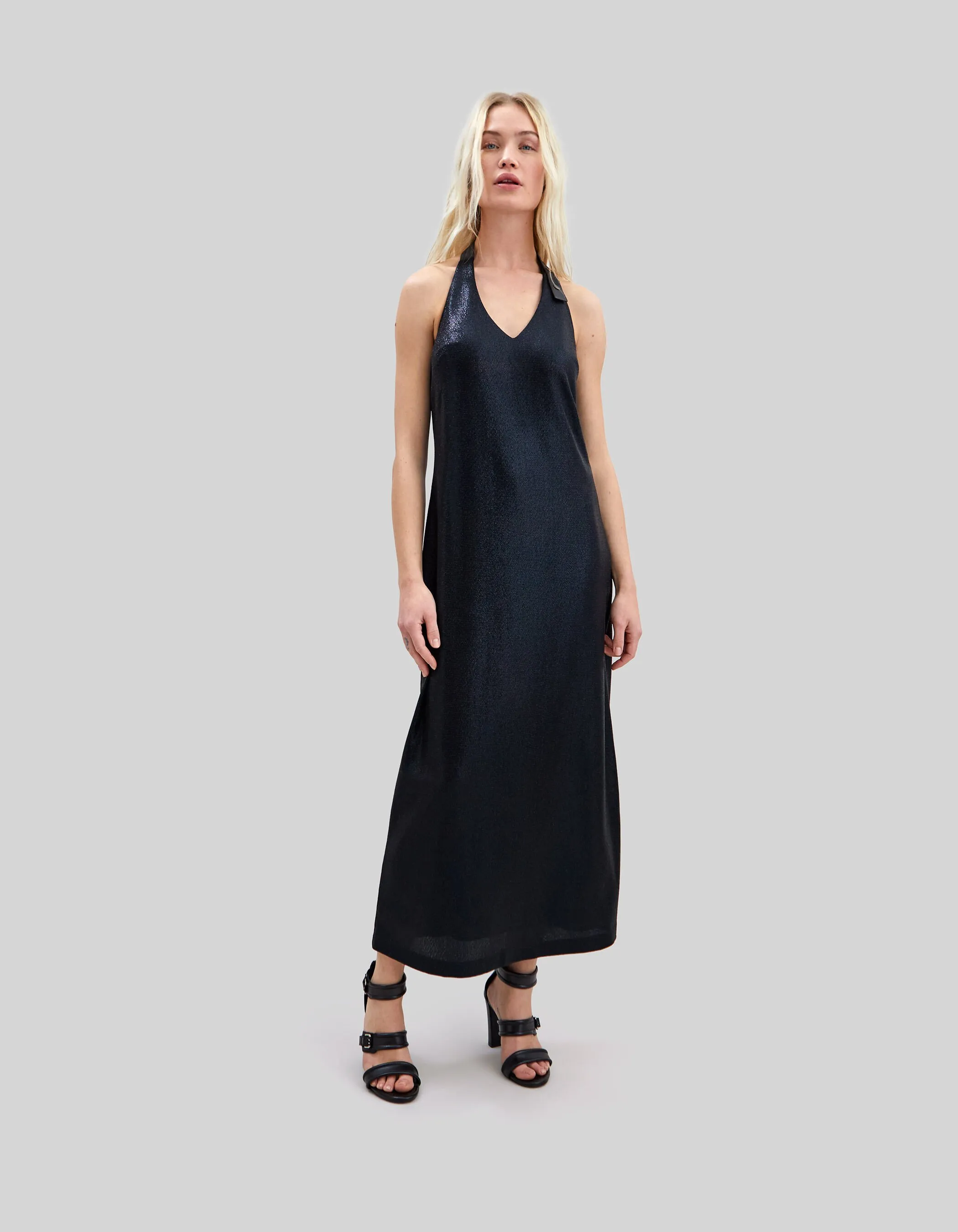 Pure Edition-Robe longue noire maille lurex dos-nu Femme