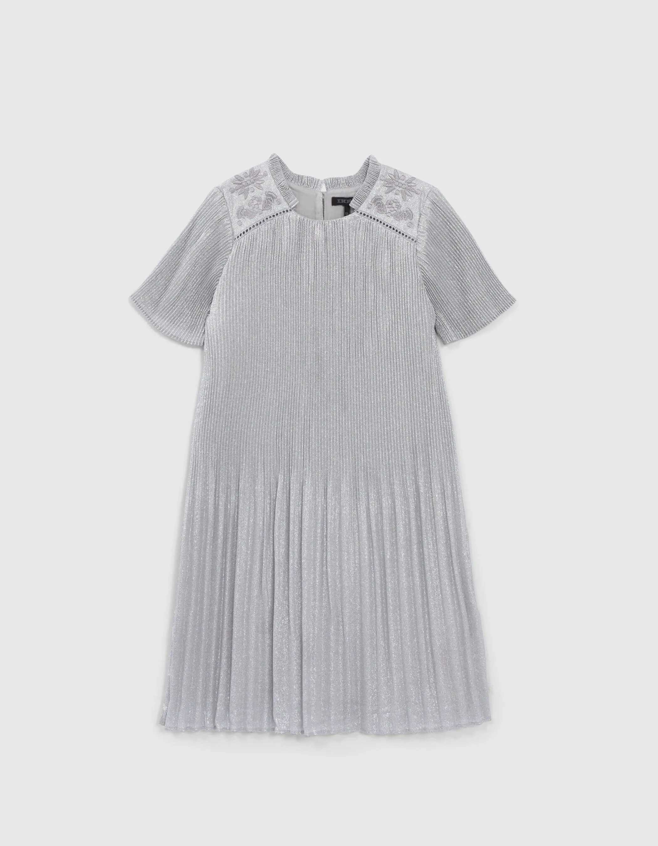 Robe argentée plissée broderies épaules fille