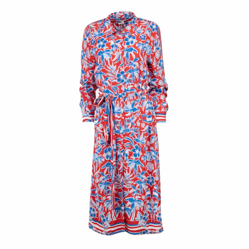 Robe chemise longue motif tropical manches longues Femme TOMMY 