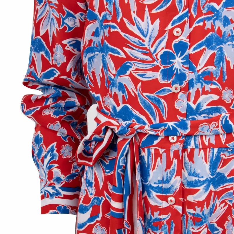 Robe chemise longue motif tropical manches longues Femme TOMMY 