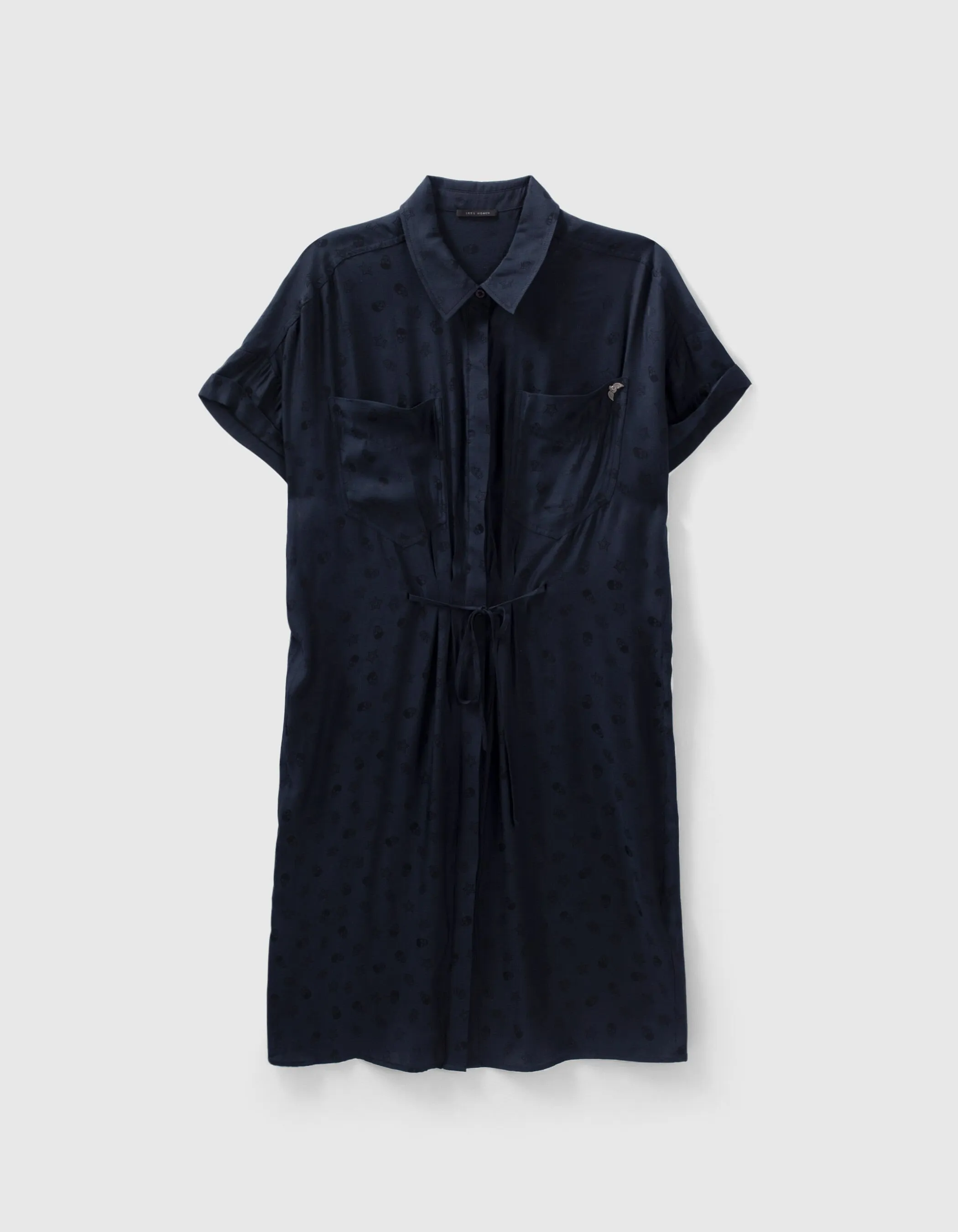 Robe chemise marine jacquard têtes de mort Femme