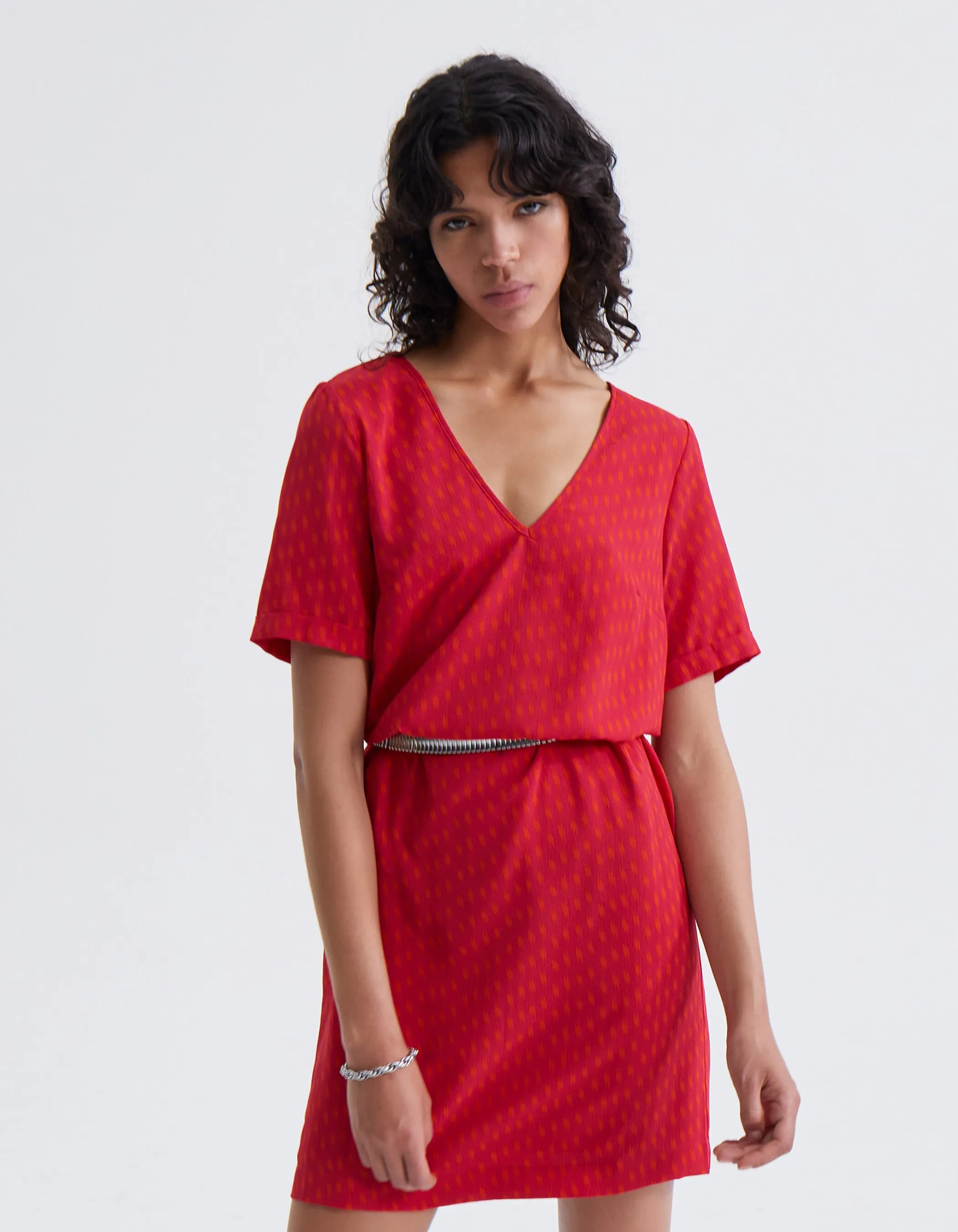 Robe droite imprimé fushia femme