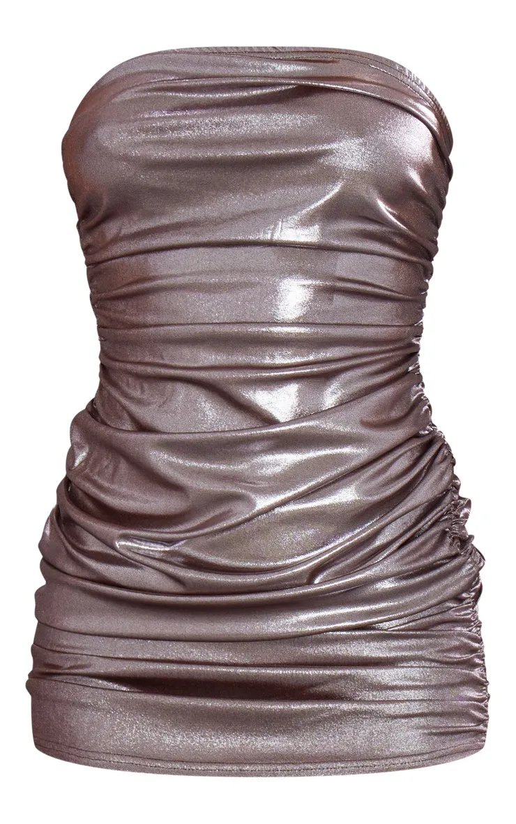 Robe moulante bustier chocolat métallisée