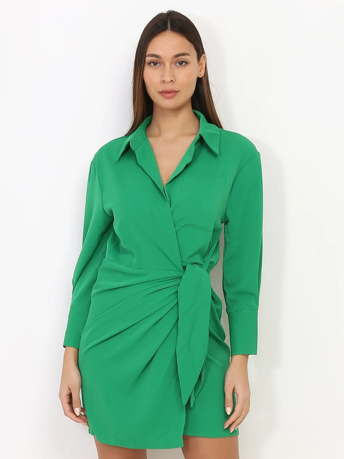 Robe portefeuille fluide à nouer- Vert