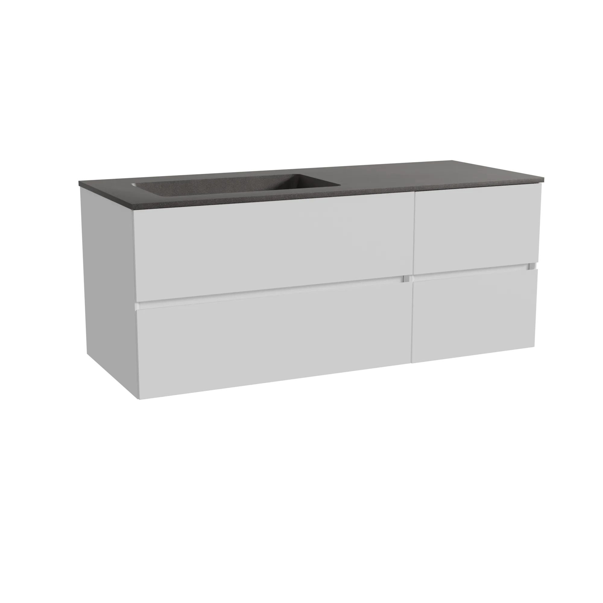 Storke Edge meuble salle de bains suspendu 130 x 52 cm blanc mat avec Scuro plan vasque asymétrique à gauche en quartz noir mat